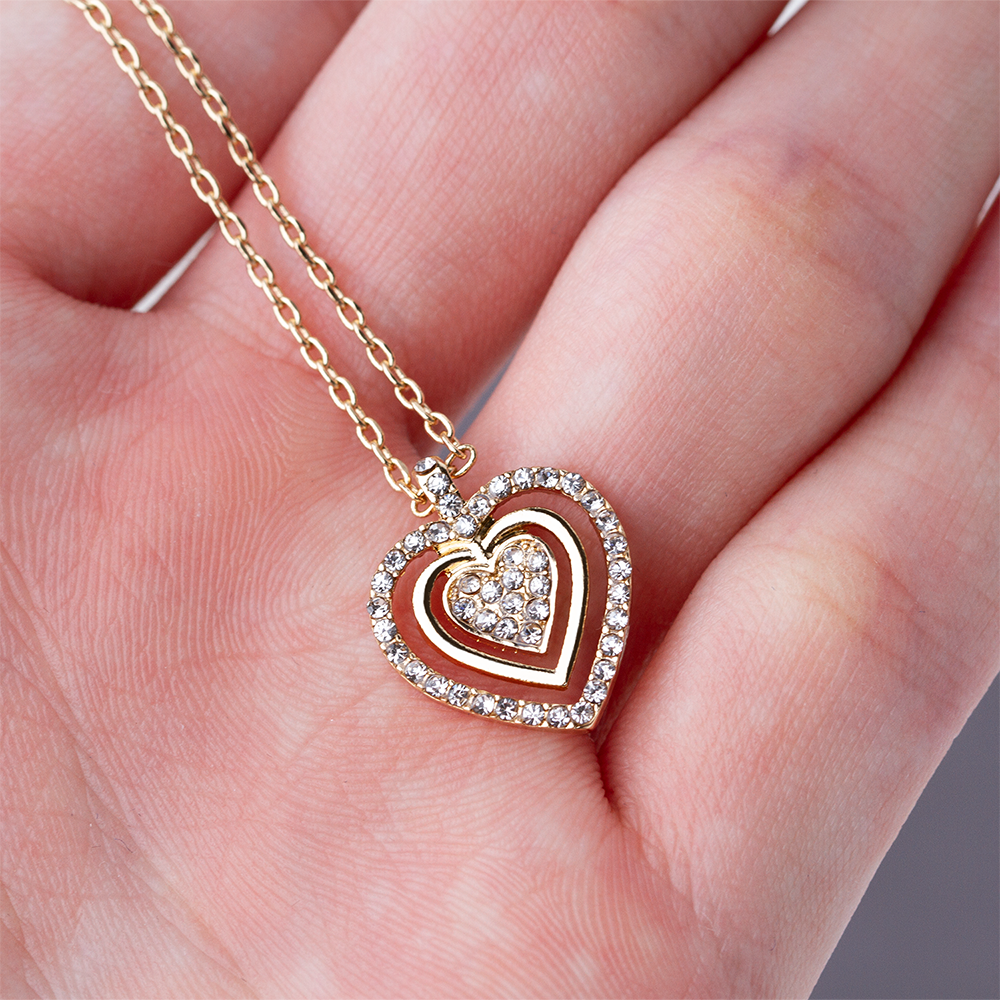 Gold Plated Bling Bling Love Heart Diamond Pendant Link Chain Necklace for Women