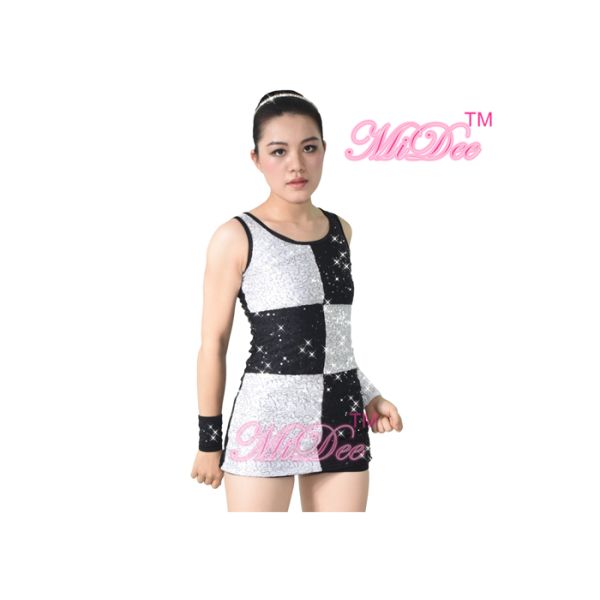 Elegant Black White Dance Competition Costumes Sequin Vest Dance Dress