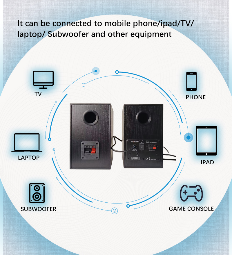 30W Bluetooth Bookshelf Speakers with Remote Control