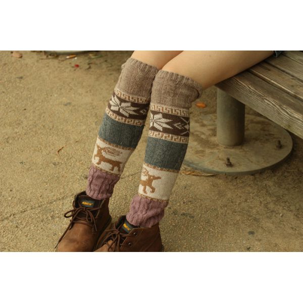 girl deer snowflake jacquard knit boot socks wood feel casual wool acrylic, socks, warmer