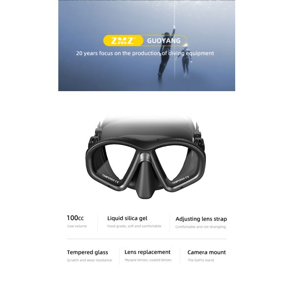 Camouflage Freediving Goggles Silicone Skirt Tempered Glass Snorkel Mask