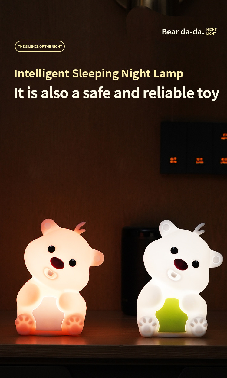 Cute Bear Shape Silicone Night Light Silicone Bedroom Decor Table Rechargeable Bedside Lamp