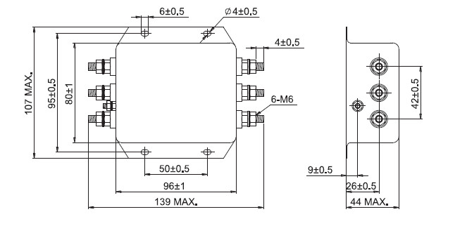 Switching Power Supply 3 Phase Ac Line Filter , 6-200A Power Line Noise Filter