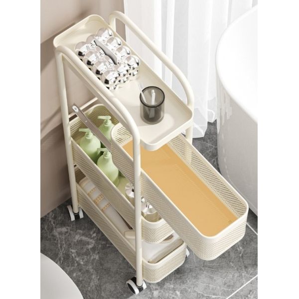 All Metal Carbon Steel Seam Slim Kitchen Trolley Anti Drop Basket With Pull Out Silent Wheels
