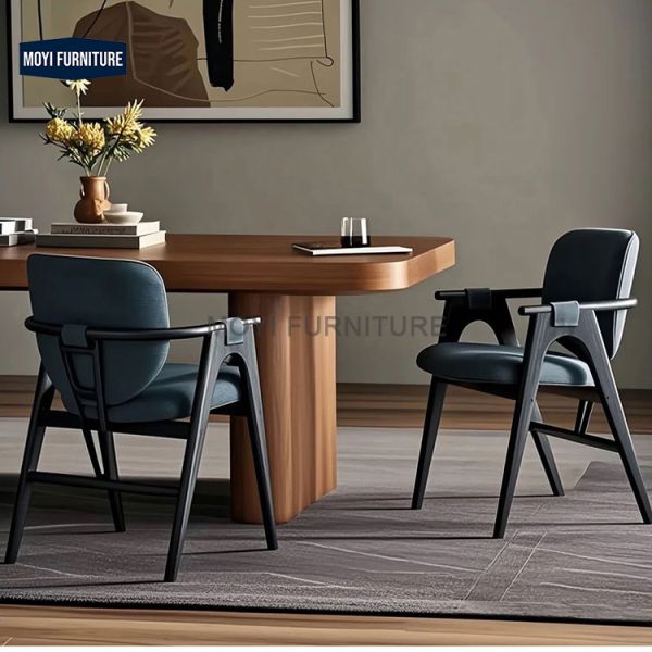 Wooden Foam Fabric Dining Chair Solid Wood Backrest MDF Panel Modern Chinese Style Ideal Home Hotel Model Room Furniture
