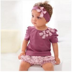 Quality Baby Clothes cotton Baby Clothing Set beautiful kids cute outfit baby wear headband pants wholesale