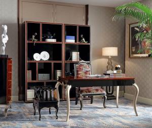China Luxury Furniture Home office Bookcase cabient and Writing desk in Ebony wood glossy painting with Office chairs on sale