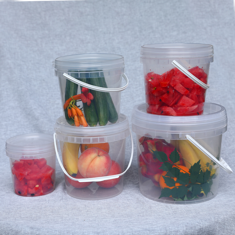 Durable Plastic Bucket Pail With Lid And Handle 1L 2L 3L 4L 5L Volume And Transparent