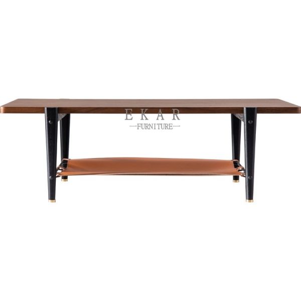 Rectangle Solid Wood Leather Modern Italian Coffee Table