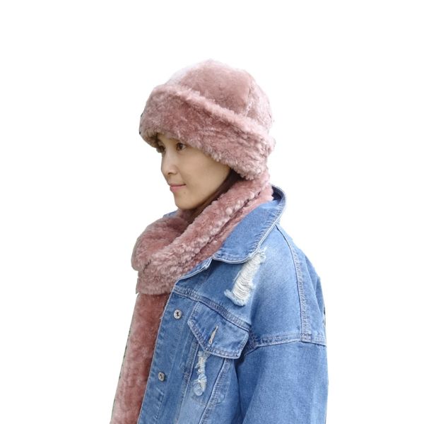 Keep Warm Australian Shearling Womens Hat Gloves Scarf Set Sheepskin Double Face
