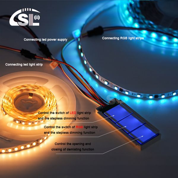 Touch Sensor 103g DC 12V 5A 60W Defogger Pad Mirror RGB Led Stepless Dimming Three Button Control Switch