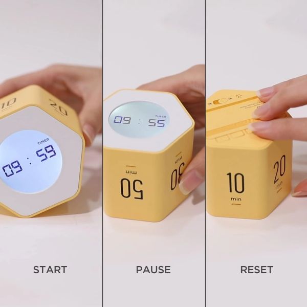 Hexagonal Yellow Digital Clock Timer Backlit 12 / 24 Hour Mode Rotating