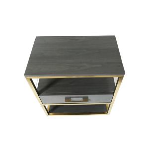 China Oak Wood Veneer 1 Drawer Small Bedroom Side Tables With Brass Metal Frame on sale