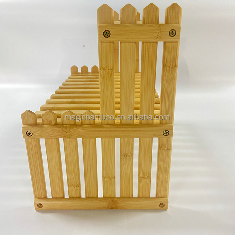 Storage Holder Container Bamboo Tabletop Plant Stand Natural 2-Layer for Small Plants