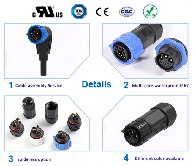 IP67 M19 Gold Plated Wire Connectors 3+5 Pin IP67 Solar Power Data Connectors