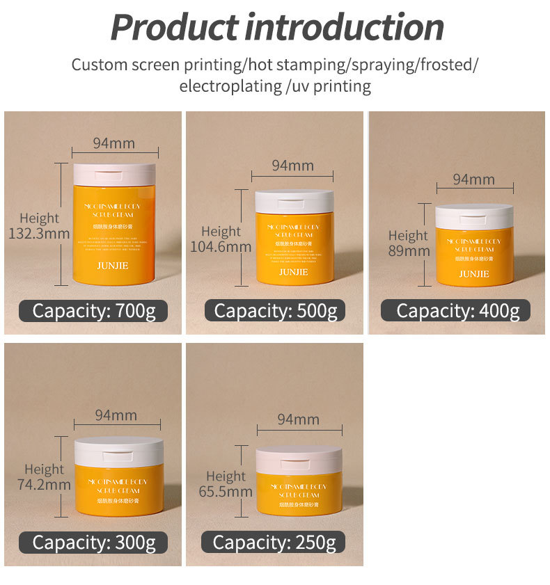 Factory Eco-friendly PET Cosmetic Lotion Jar Customizable For Cotton Pad Body Lotion 250ml To 700ml Body Scrub Jar Set