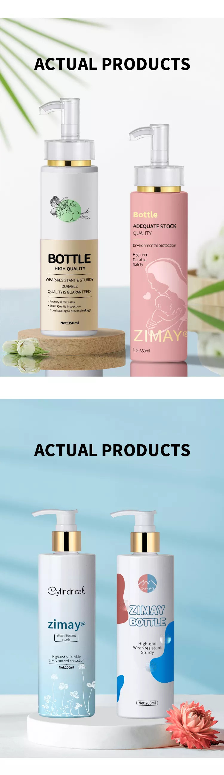 Luxury 250ml 500ml White Round Empty Conditioner Shower Gel Plastic Packaging Gold Hdpe Shampoo Bottle