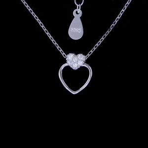 Quality Girls Two Heart Diamond Necklace / Real 925 Silver Zirconia Necklace wholesale