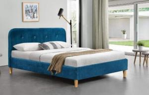 China Brilliant Blue Fabric Upholstered Bed Frame With Headboard Wholesale Bed Manufacturers on sale