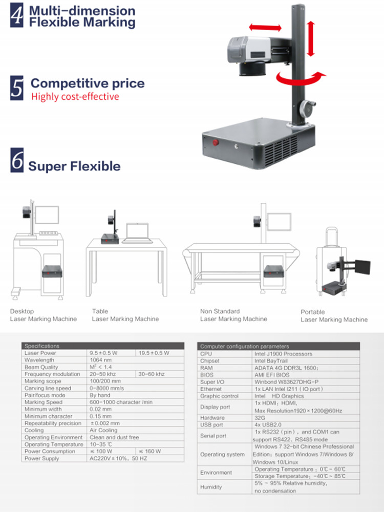 Gold Silver Marking Movable 20 Watt Fiber Laser Engraver