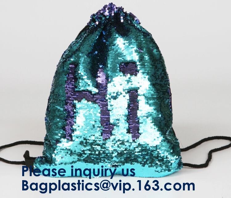 Amazon Hot Sale Strapping Mermaid Reversible Sequin Drawstring Bag, Wholesale Polyester Custom LOGO Sequin, Sequins, Paillet