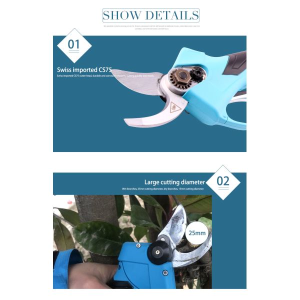 16.8V 2.5CM Battery Orchard Pruer Electric Pruning Scissors Shears with Finger Protection