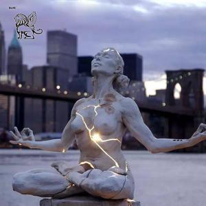 Quality BLVE Sitting Yoga Bronze Statue Metal Expansion Sculpture Naked Woman LED Luminous Famous Artist Modern Art Design wholesale