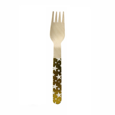 Bling Golden Star Wooden Party Birthday Disposable Cutlery Tableware