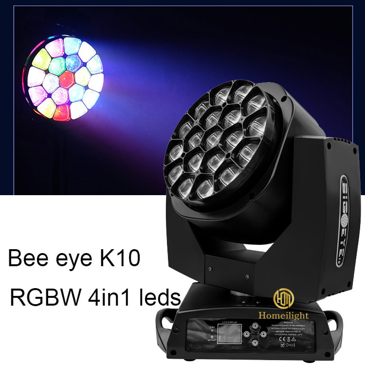 15w RGBW 4 in 1 Wash Zoom Professional Stage Lighter with 19pcs Bee Eye Moving Head