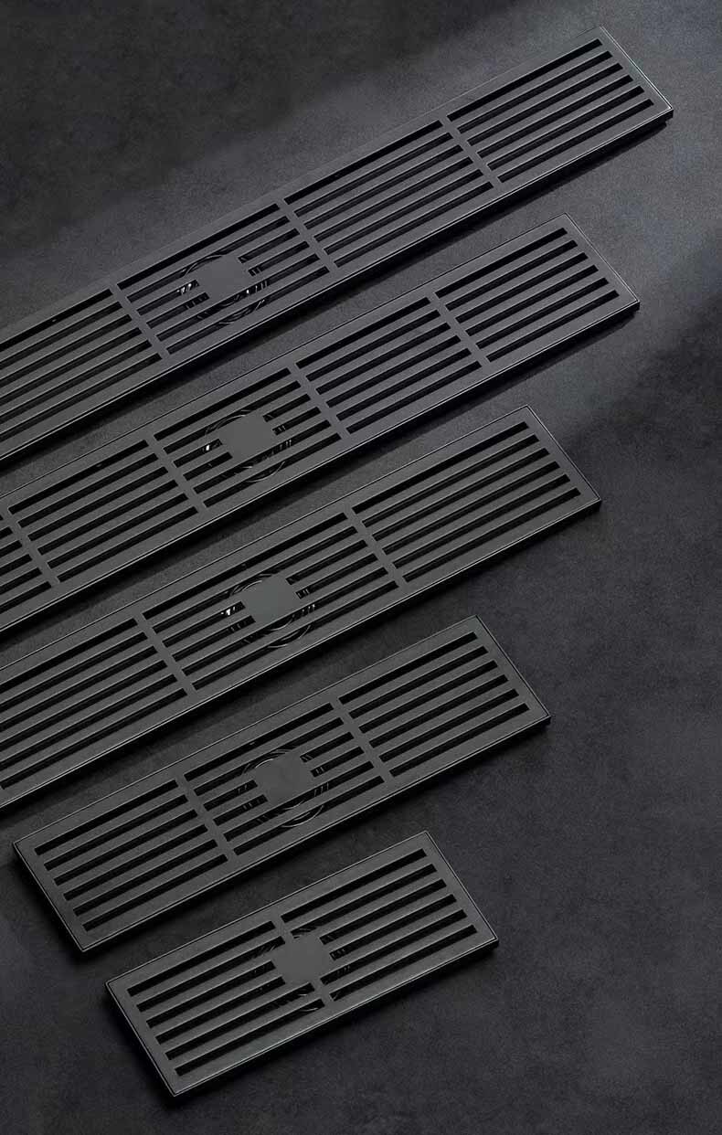 Matte Silver Stainless Steel Linear Shower Drain With Removable Pattern Grate