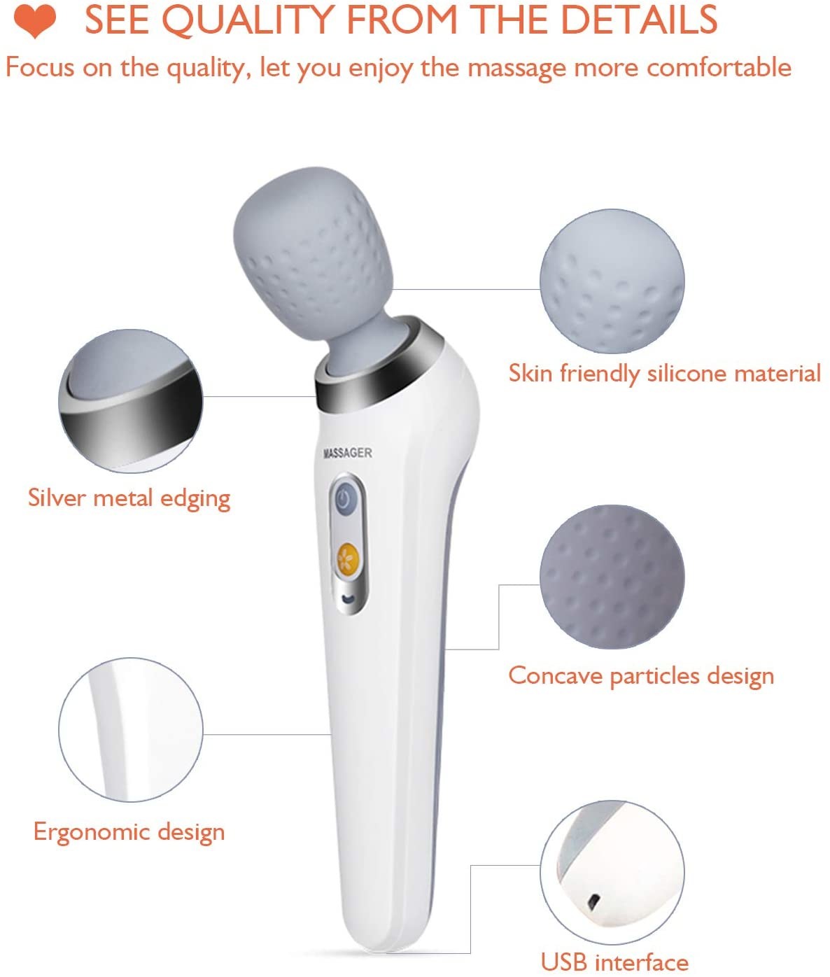 Rechargeable Wireless Bodywand Massager Waterproof Vibration ROHS