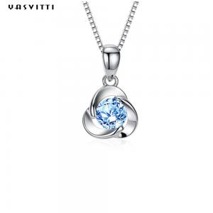 China Clover Blue Crystal Pendant Simple Zircon Ladies Necklace Electroplating Alloy Necklace on sale