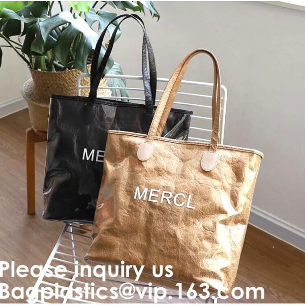 DuPont Paper Bags Shopping Bag,Custom LOGO Tyvek Washable Tearproof Paper Tote Shopping Bag, Bagease, Bagplastics, Pak