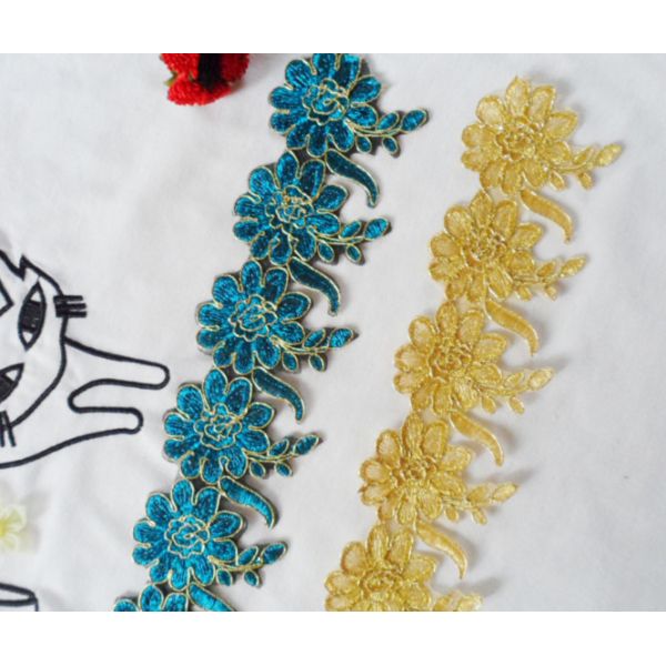 Gold Wire Embrodery Lace Edge with Cord Embroidery Lace Trim