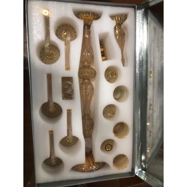 ZT-394 wedding decoration 6 arms cut glass cup tall gold color candle holder candelabras