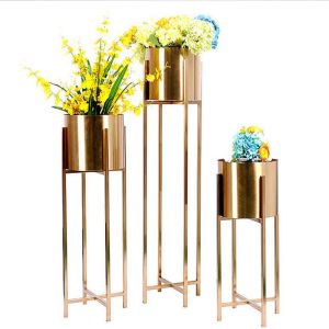 Quality Gold Plant Pedestal Metal Flower Planter Golden Flower Pot Stand wholesale
