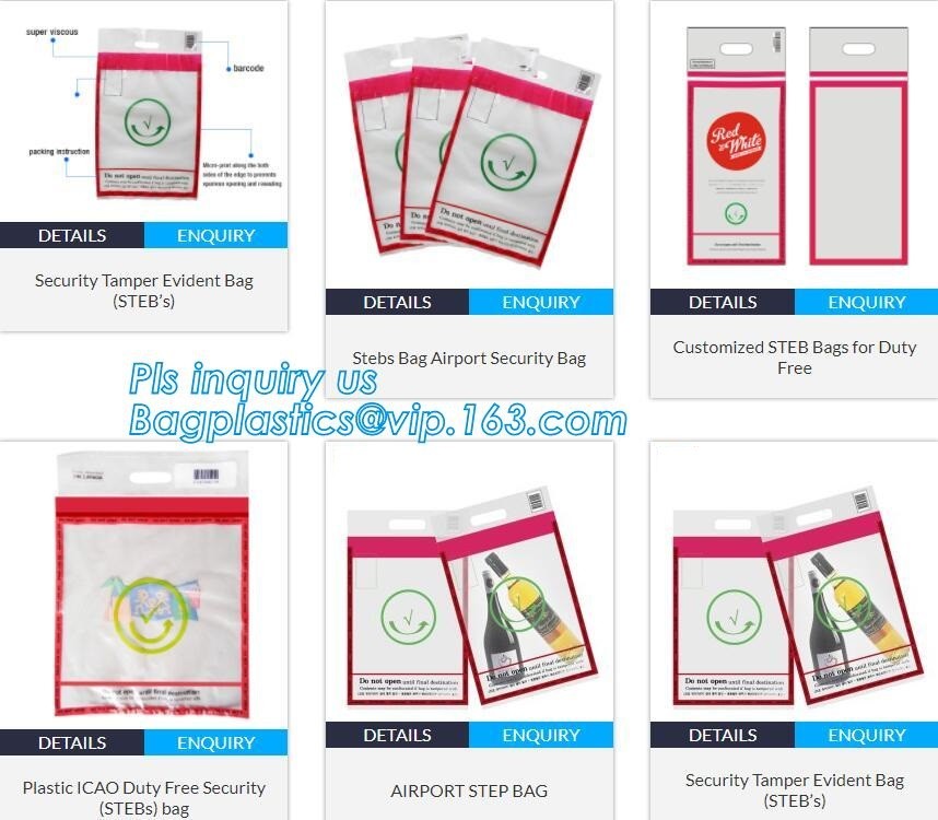 ICAO Duty Free Packaging, STEBs Bags, Custom Airport Store, Retail Shop Security Bags, Tamper Evident Proof