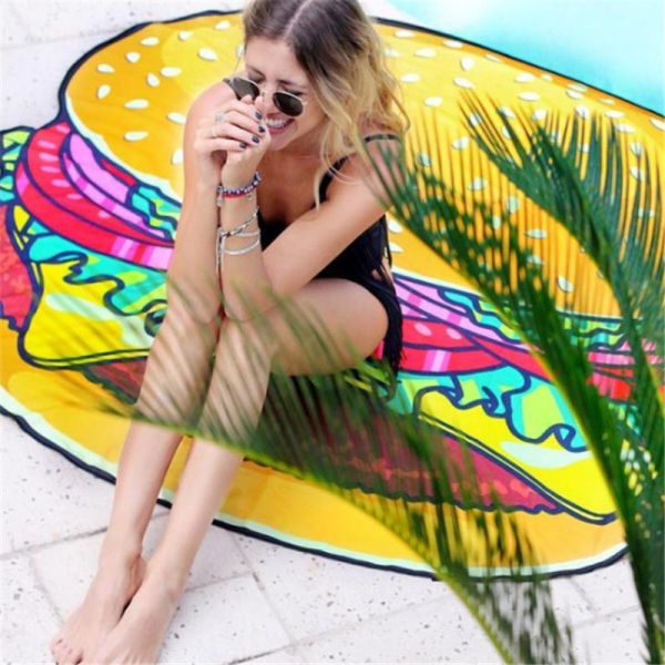Women Beach Cover Up Pareo Pizza Creative Shape Beach Mat Swimwear Cartoon Cloak mats Summer Saida De Praia