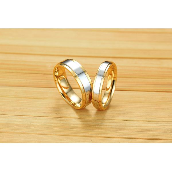 6mm 4mm Stainless Steel Couple Ring High Polished Silver Centre IP Gold Plated Simple Fashion Ring for Children's Party