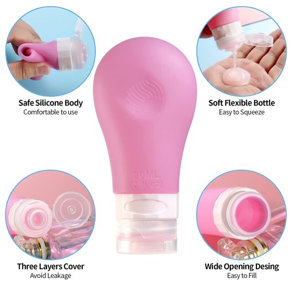Leak Proof Silicone Cosmetic Bottles Travel Kit 90ML 60ML TSA Approved