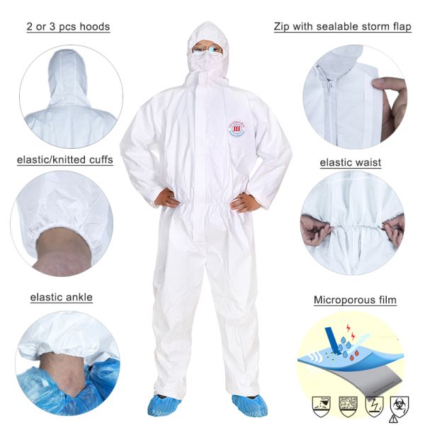 Full Body Fluids Infectious Agents Protection Coverall Hooded Microporous SF Coverall