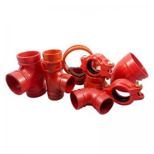 Quality Red Cplor Grooved Mechanical Tee RAL3000 Ductile Iron Pipe Fitting wholesale
