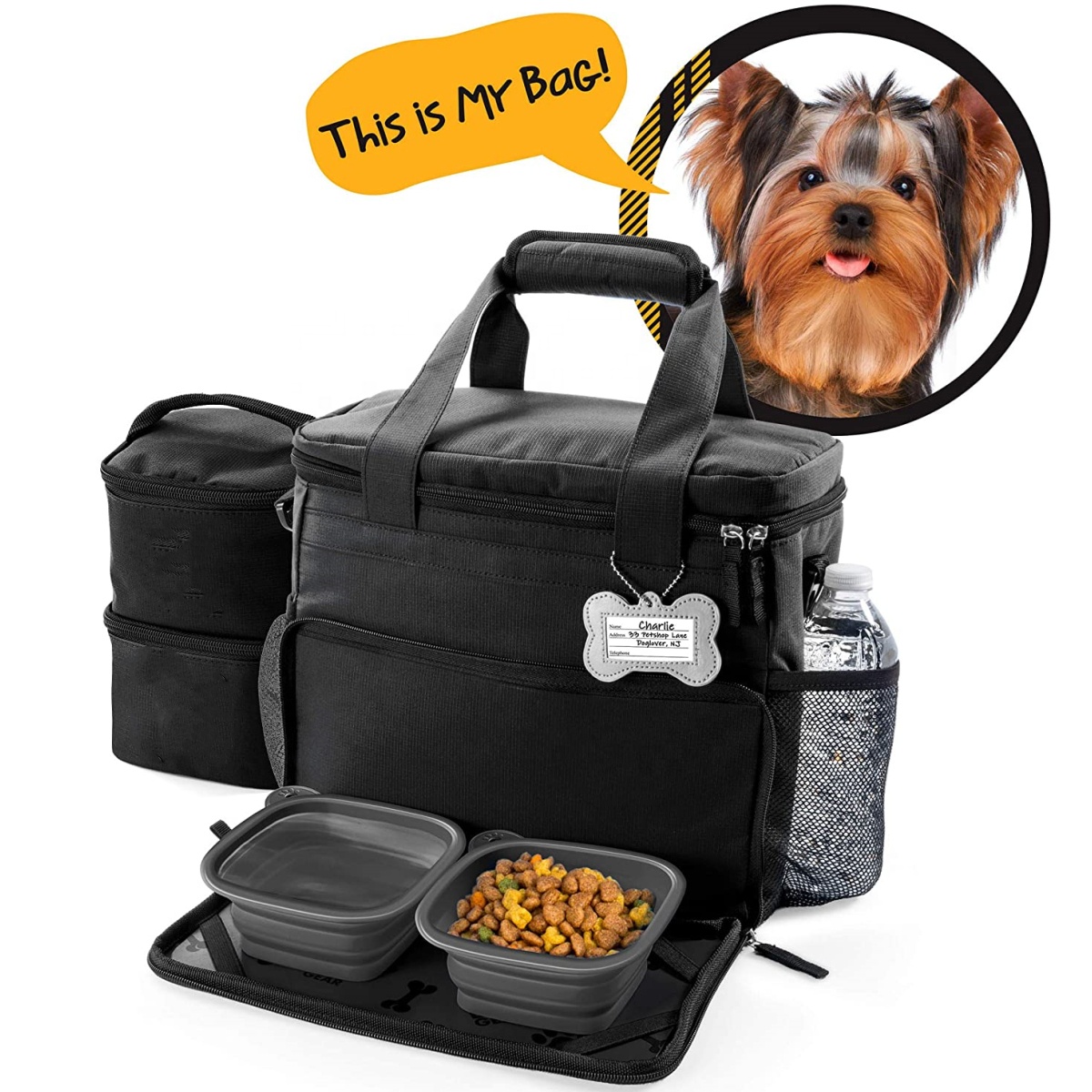 Custom Colors Storage Foldable PET Cat Tote Bag , Dog Travel Tote With Bowl