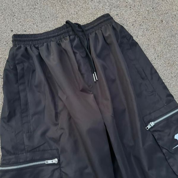 Custom Nylon Screen Print Outdoor Cargo Pants Windbreaker Lightweight Zipper Pocket Sweatpants Side Hem With Button up Collar