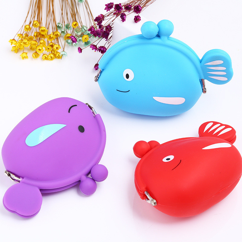 Cartoon Animal Silicone Fish Coin Wallets Purse Headset Bag For School Prize Gifts Wallet Bag Christmas Birthday Kidgift