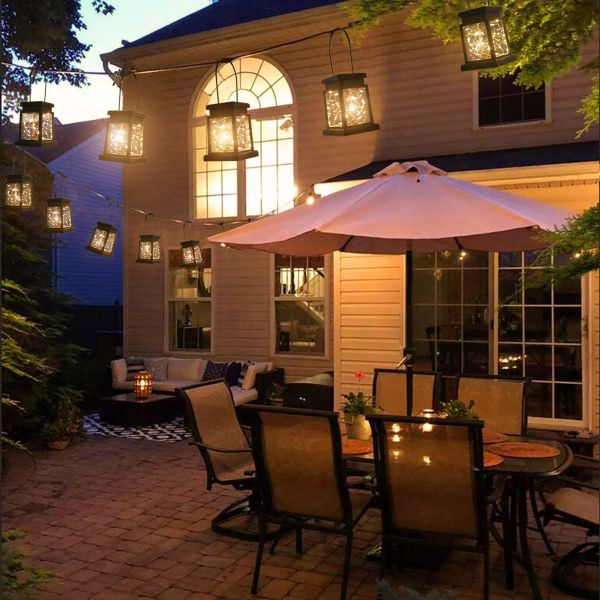 Hanging Lantern Lamp Flower Waterproof Outdoor Decoration Garland Fairy Solar Garden Courtyard Palace Lights