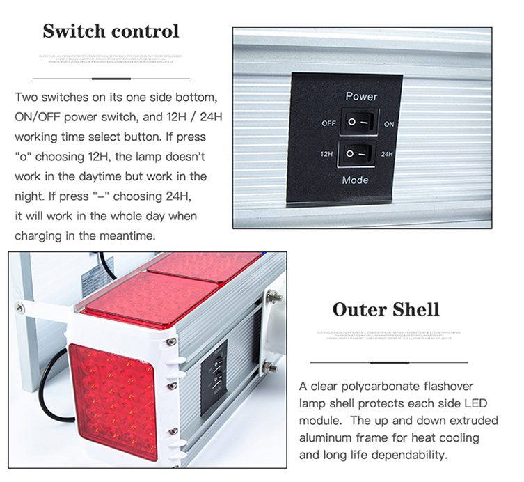 Red and blue traffic flashing light Double-sided traffic LED warning strobe light Solar flashing light
