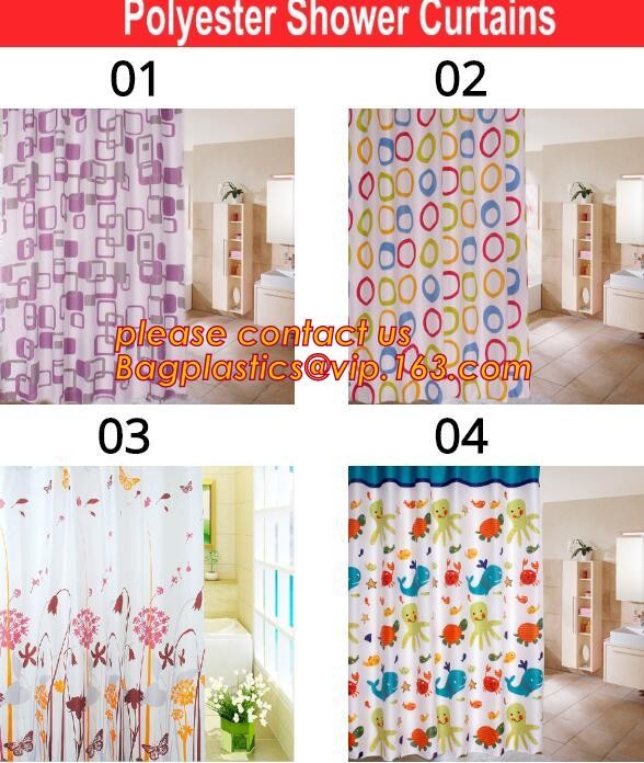 polyester hook shower curtain, PEVA Material and Eco-Friendly, Home Textile Fabric,Bathroom 3d printing polyester shower