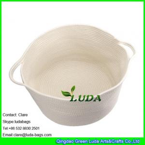 China LDKZ-061 white cotton rope storage basket with handles soft durable toy storage nursery bins on sale