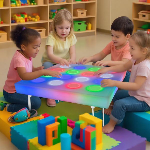 Interactive Kids Desk with Color-Changing Glow Touch-Responsive Surface and Rechargeable Battery